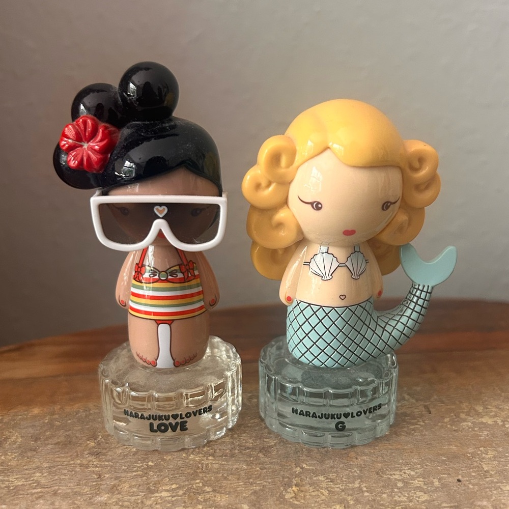 Harajuku Lovers Gwen Stefani MERMAID (rare) and LOVE Figurines Perfume Bottles
